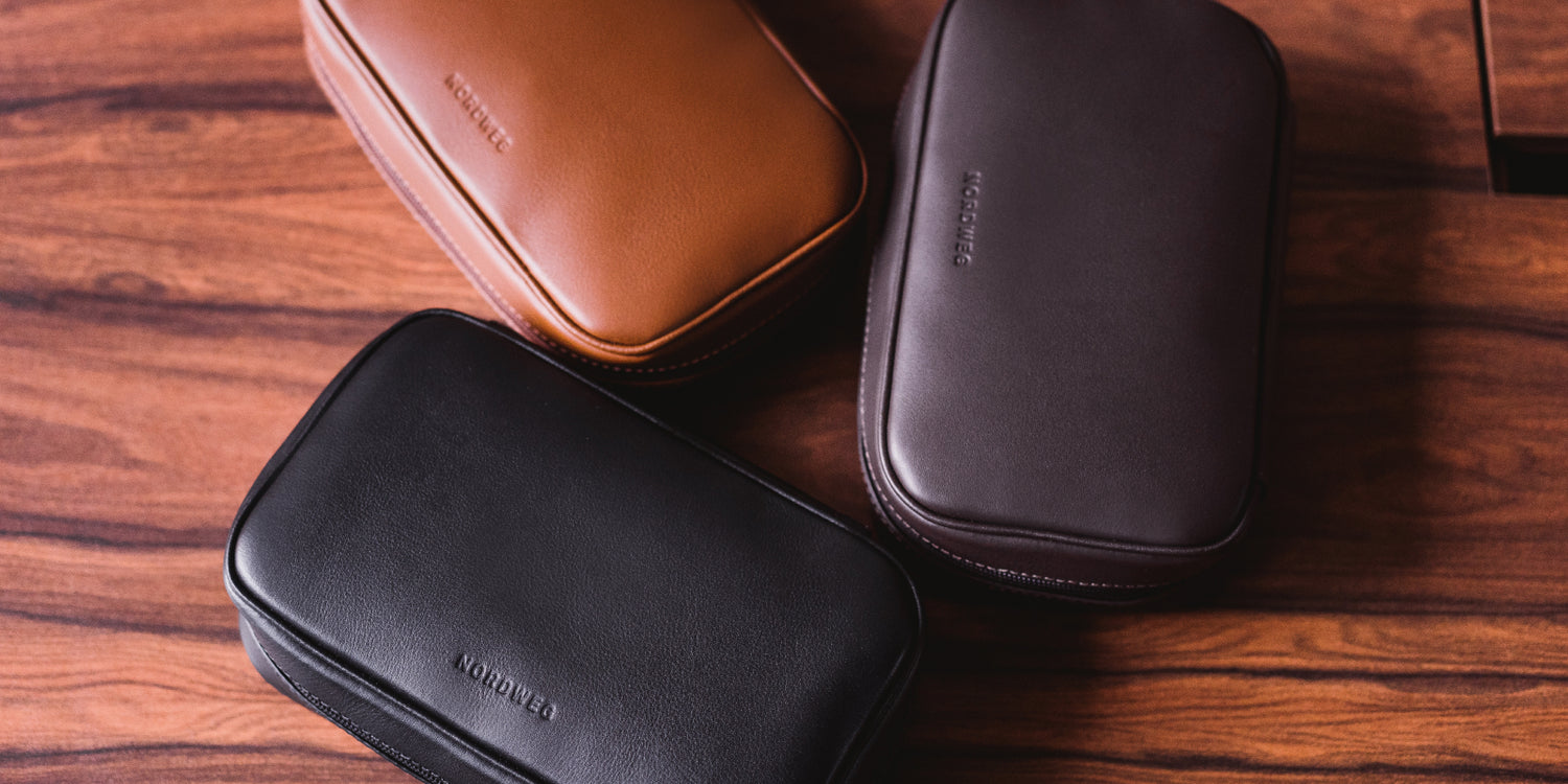 Nordweg brown leather accessory on a desk in a close product detail photo