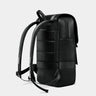 Nordweg Dolomites leather travel backpack in black, side view with padded back and shoulder straps