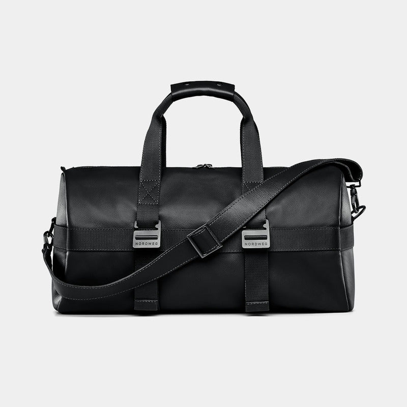 Dolomites leather weekender bag in black, front view