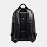 Nordweg Eagle leather laptop backpack in black, back view with padded shoulder straps