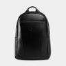 Nordweg Eagle leather laptop backpack in black, front view with zip pocket and top handle