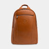Nordweg Eagle leather laptop backpack in caramel, front view with zip pocket and top handle