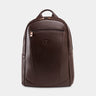Nordweg Eagle leather laptop backpack in coffee, front view with zip pocket and top handle