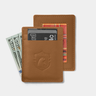 Nordweg Flint Cardholder in Caramel, front and back with cards and cash product-only gray studio view