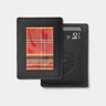 Nordweg Flint leather cardholder wallet in black, front and back views with plaid ID window