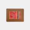 Nordweg Flint leather cardholder wallet in caramel, front view with plaid ID window