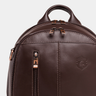 Close-up of the top handle, front zippers, and Nordweg crest on the Gramado Laptop Backpack in Coffee.