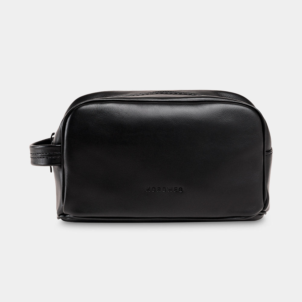 Gramado leather dopp kit in black, front view