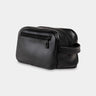 Nordweg Gramado leather dopp kit travel toiletry bag in black, side view with front zip pocket