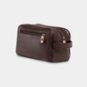 Nordweg Gramado leather dopp kit travel toiletry bag in coffee, side view with front zip pocket