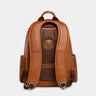 Nordweg Gramado leather laptop backpack in caramel, back view with padded shoulder straps and side pockets