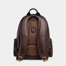 Nordweg Gramado leather laptop backpack in coffee, back view with padded shoulder straps and side pockets