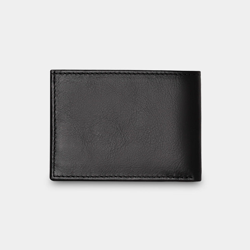 Nordweg leather bifold wallet in black, closed back view