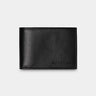Nordweg leather bifold wallet with ID window in black, closed front view with plaid lining