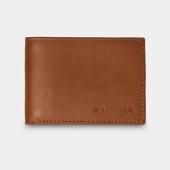 Nordweg Ledger Bifold Wallet in Caramel, closed front view with the Nordweg wordmark.