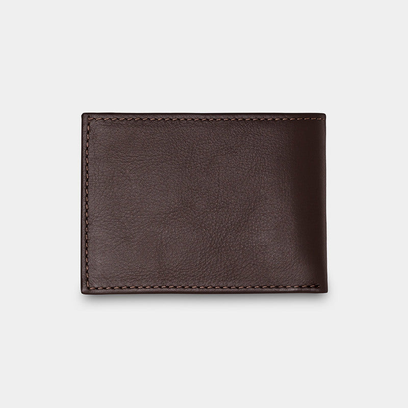 Nordweg leather bifold wallet in coffee, closed back view