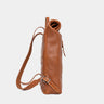 Nordweg Legacy leather backpack in cognac, side profile with shoulder straps