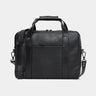 Nordweg Legacy leather briefcase laptop work bag in coal, front view with handles and shoulder strap