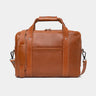 Nordweg Legacy leather briefcase laptop work bag in cognac, front view with handles and shoulder strap
