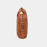 Nordweg Legacy leather briefcase laptop work bag in cognac, side end view with strap hardware