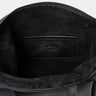 Open coal Legacy leather duffel bag showing interior pocket
