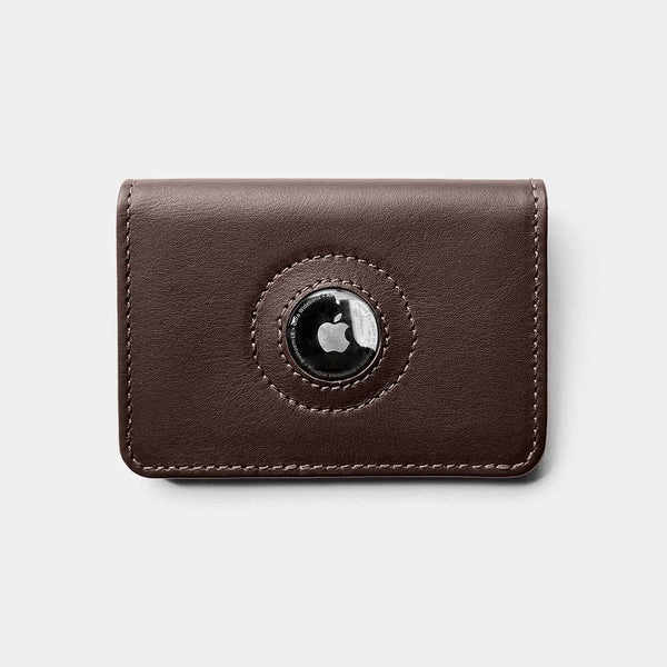 Nordweg Marco leather AirTag wallet cardholder in coffee, front view with round AirTag holder