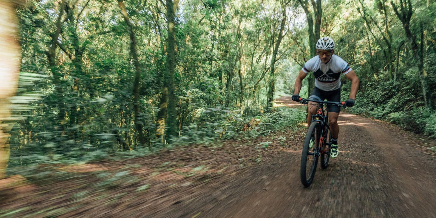 Nordweg mountain bike cyclist on a forest trail, outdoor lifestyle photo
