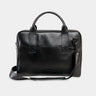 Nordweg Nomad leather briefcase laptop work bag in black, front view with handles and shoulder strap