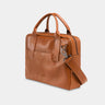 Nordweg Nomad leather briefcase laptop work bag in caramel, angled back view