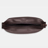 Nordweg Nomad leather dopp kit travel toiletry bag in coffee, top view with zipper opening