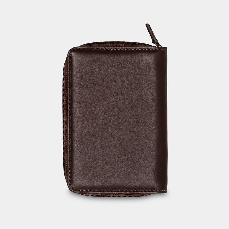 Nordweg Nomad leather passport wallet in coffee, back view