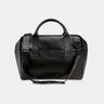Nordweg Nomad leather weekender duffel bag in black, front view with handles and shoulder strap
