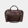 Nordweg Nomad leather weekender duffel bag in coffee, front view with handles and shoulder strap