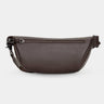 Nordweg Pulse leather sling crossbody bag in coffee, front view with zip pocket