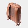 High-angle rear view of the Caramel Slim Workplace backpack showing the zipper track and back padding