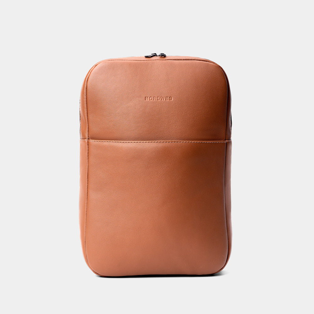 Nordweg Slim Workplace leather laptop backpack in caramel, straight front view