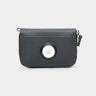 Nordweg Traveler Pro AirTag leather wallet in black, front view with round AirTag holder