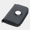 Black Nordweg Traveler Pro AirTag leather wallet, angled view with round AirTag holder