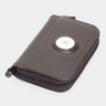 Coffee Nordweg Traveler Pro AirTag leather wallet, angled back view with round AirTag holder