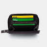 Alternate top-down view of the open Nordweg Traveler Pro AirTag Wallet in Coffee showing card slots and interior compartments