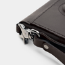 Nordweg Traveler Pro AirTag Wallet in Coffee, wrist strap and zipper attachment detail, product-only gray studio view