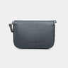 Nordweg Traveler Pro leather zip wallet in black, front view with wrist strap
