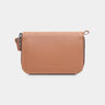 Nordweg Traveler Pro leather zip wallet in caramel, front view with wrist strap
