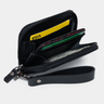 Open black Nordweg Traveler Pro leather zip wallet showing card slots and cash compartment