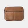 Nordweg Workplace leather laptop sleeve case in caramel, medium front view with zip pocket