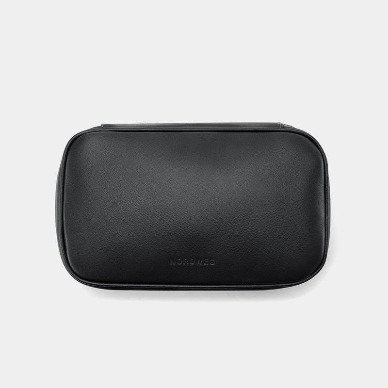 Nordweg Workplace leather tech organizer cable case in black, closed top view