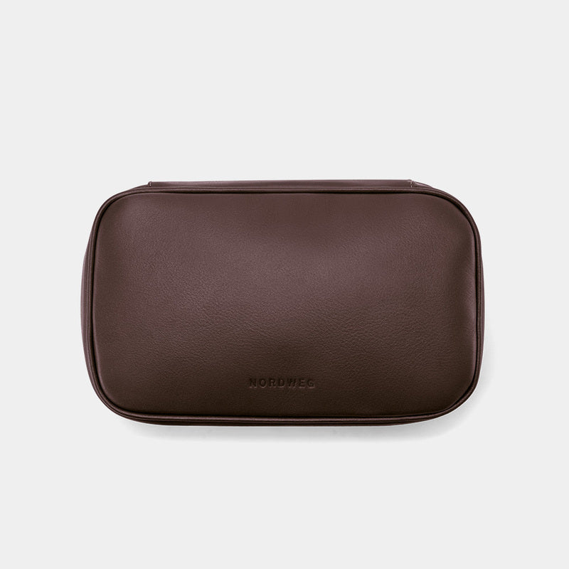 Nordweg Workplace leather tech organizer cable case in coffee, closed top view