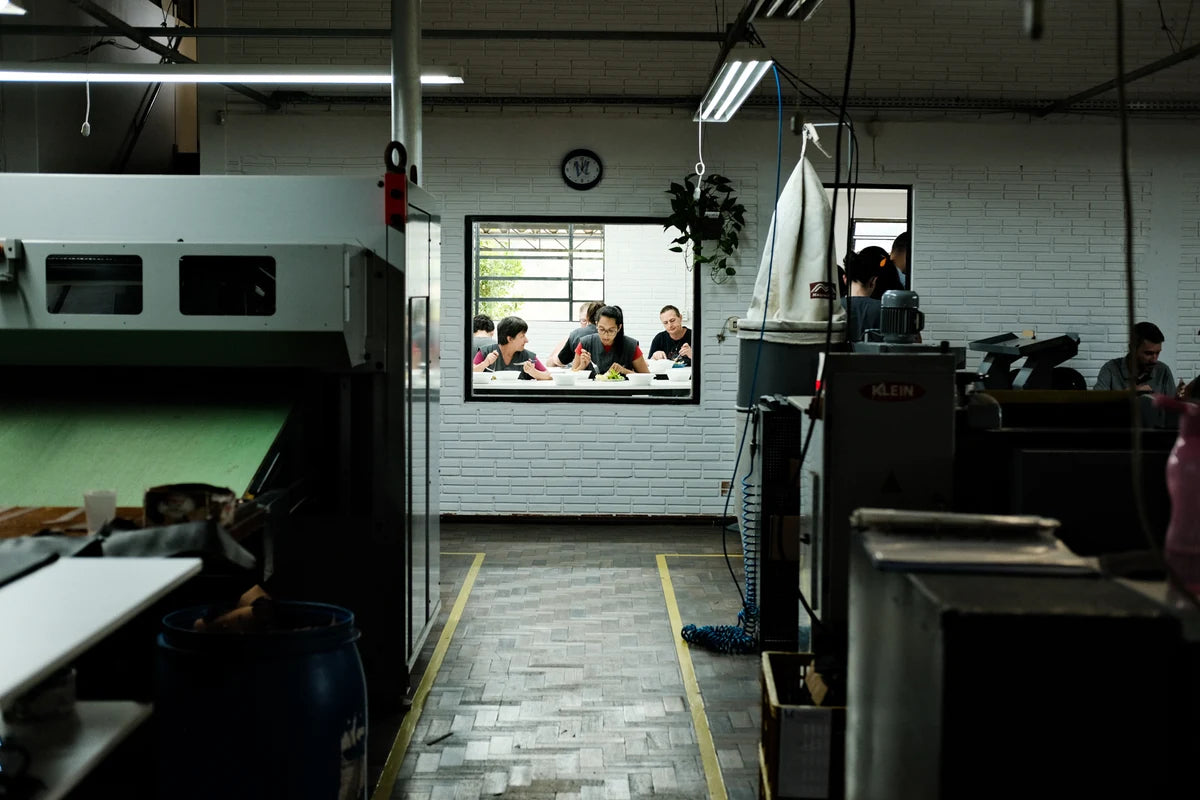 Cutting tables and equipment inside the Nordweg workshop