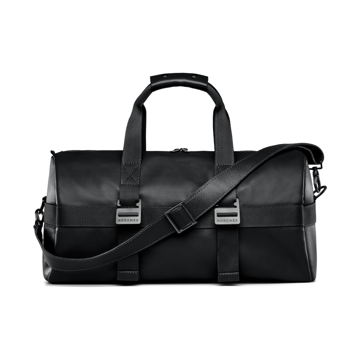 Dolomites leather weekender bag in black, front view