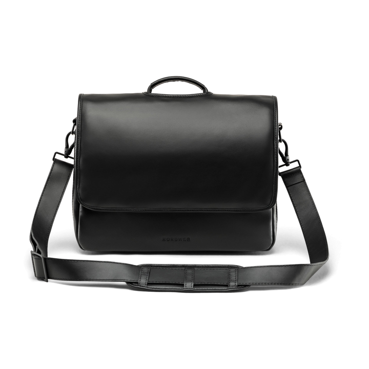 Workday leather briefcase in black, front view